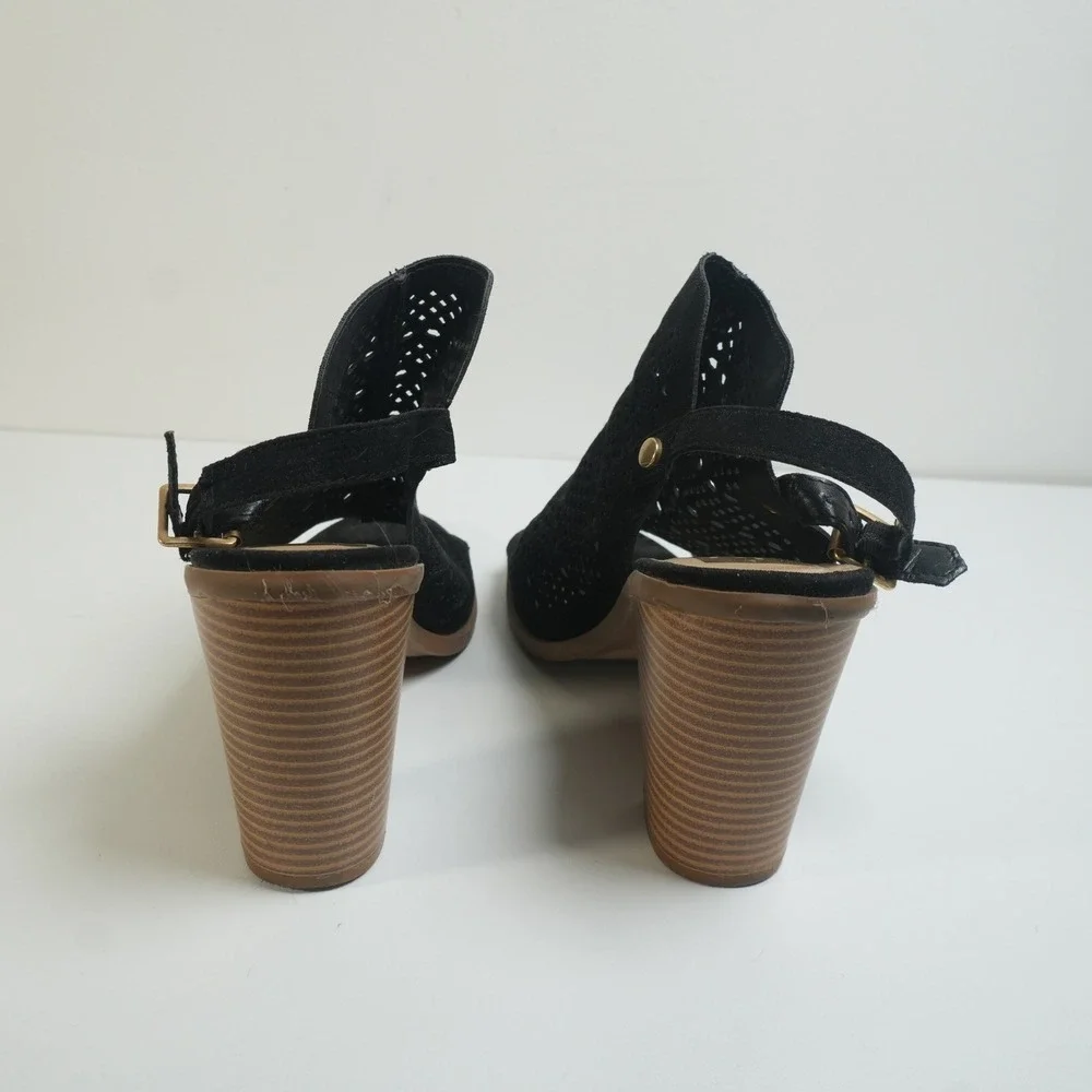 DV Dolce Vita Sandal Booties Women 7 Black Laser Cut Perforated‎ Block Heel Boho